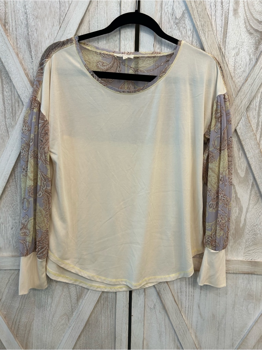 Mystree Cream Top with Paisley Puff Sleeves